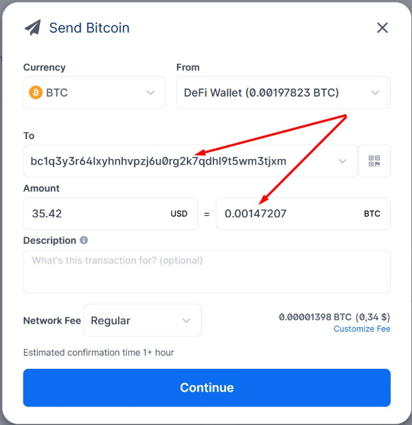 Enter Bitcoin Address and Amount