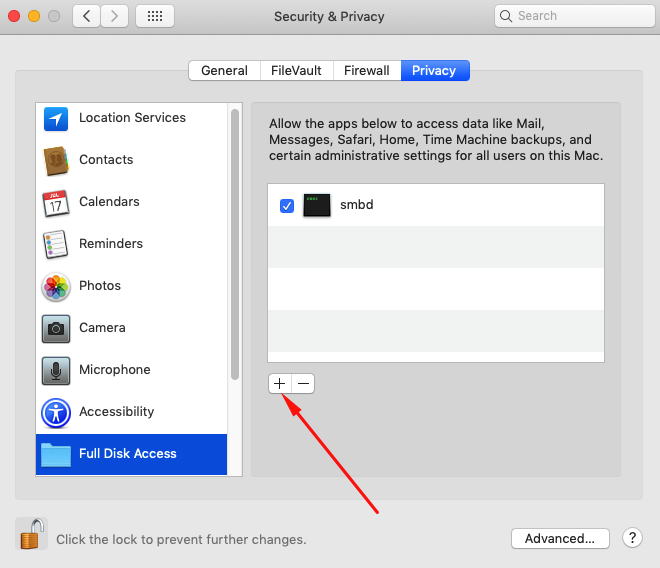 Add application to Full Disk Access