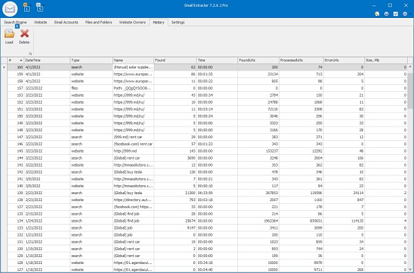 Email Extractor Search History