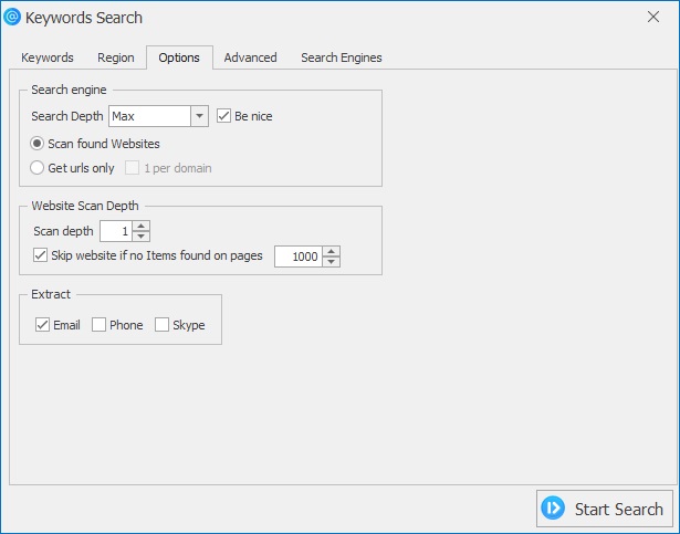 Search options