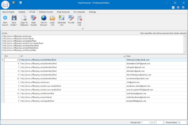 Extract from URL list