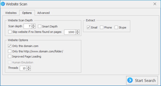 Website Search Settings