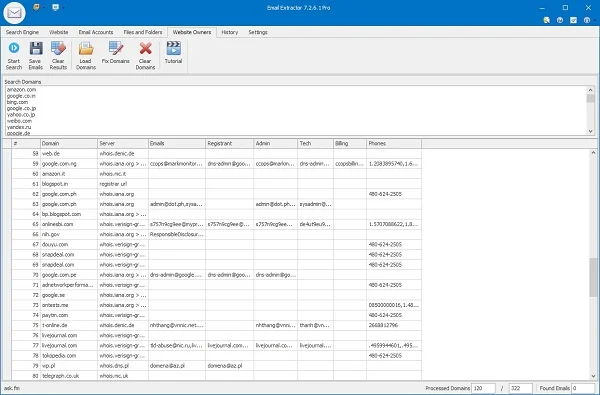 Extrair endereços de e-mail da base WHOIS