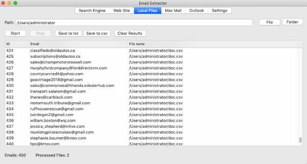 Extract from files