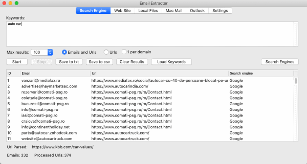 Search engines extraction