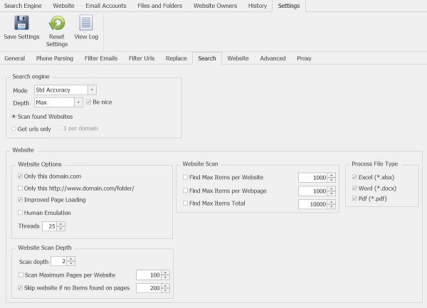 Search options