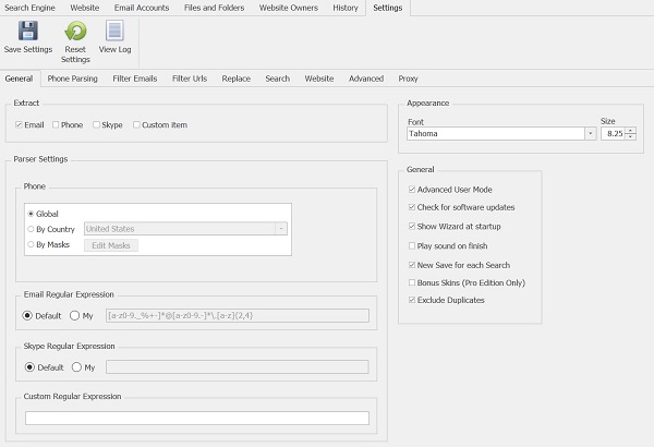 General settings